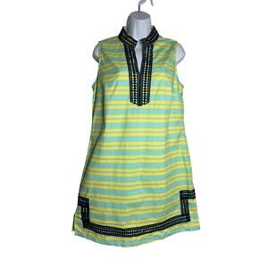 Sail to Sable Blue Yellow Stripe Shift Dress Size LARGE Sleeveless Cotton